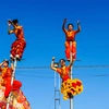 Đoàn Lân Sư Rồng Tú Anh Đường tập luyện. (Ảnh: Ánh Tuyết/TTXVN)