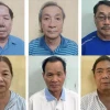 Các bị can bị khởi tố (từ trái qua): Lê Quang Thung, Huỳnh Trung Trực, Phạm Văn Thành Nguyễn Thị Gái, Nguyễn Công Tài, Nguyễn Trọng Cảnh. (Ảnh: Bộ Công an)