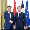 Tổng thống Pháp Emmanuel Macron (phải) và Chủ tịch Trung Quốc Tập Cận Bình tại cuộc hội đàm ở Paris, Pháp. (Ảnh: THX/TTXVN)