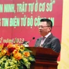 Ông Lê Quốc Minh, Ủy viên Trung ương Đảng, Phó Trưởng ban Tuyên giáo Trung ương, Tổng Biên tập Báo Nhân dân, Chủ tịch Hội Nhà báo Việt Nam phát biểu. (Ảnh: Phạm Kiên/TTXVN)