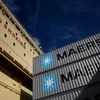 Container hàng hóa của Hãng vận tải Maersk tại Copenhagen, Đan Mạch, ngày 14/9/2023. (Ảnh: AFP/TTXVN)