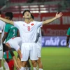 Tiền vệ Lê Văn Quang Duyệt (số 8) ăn mừng bàn thắng nâng tỷ số lên 3-1 cho U20 Việt Nam. (Ảnh: Việt Anh/Vietnam+)