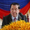 Chủ tịch đảng Nhân dân Campuchia (CPP) cầm quyền, ông Samdech Techo Hun Sen phát biểu tại cuộc họp báo ở Phnom Penh ngày 22/8/2023. (Ảnh: Kyodo/TTXVN)