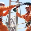 Nhân viên EVN kiểm tra các thiết bị điện. (Ảnh: Đức Duy/Vietnam+)