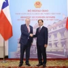 Bộ trưởng Bộ Ngoại giao Bùi Thanh Sơn đón Bộ trưởng Ngoại giao Cộng hòa Chile Alberto Van Klaveren. (Ảnh: An Đăng/TTXVN)
