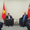 Thủ tướng Phạm Minh Chính gặp Tổng thống Thổ Nhĩ Kỳ Recep Tayyip Erdogan. (Ảnh: TTXVN)