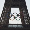 Biểu tượng Olympic được dựng trên tháp Eiffel ở thủ đô Paris, Pháp, ngày 7/6/2024. (Ảnh: THX/TTXVN)