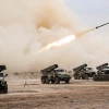 Tên lửa được phóng trong cuộc tập trận của quân đội Iran tại tỉnh Isfahan. (Ảnh: AFP/TTXVN)