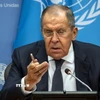 Ngoại trưởng Nga Sergey Lavrov phát biểu tại cuộc họp báo ở New York, Mỹ, ngày 23/9/2023. (Ảnh: AFP/TTXVN)