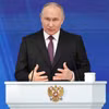 Tổng thống Nga Vladimir Putin phát biểu tại Moskva ngày 29/2/2024. (Ảnh: AFP/TTXVN)