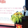 Thường trực Ban Bí thư, Trưởng ban Tổ chức Trung ương Trương Thị Mai truyền đạt chuyên đề “Công tác xây dựng phát triển đội ngũ cán bộ trẻ đáp ứng yêu cầu, nhiệm vụ trong giai đoạn mới.” (Ảnh: Minh Đức/TTXVN)