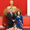 Bà Trương Thị Mai, Ủy viên Bộ Chính trị, Thường trực Ban Bí thư, Trưởng Ban Tổ chức Trung ương tiếp Đoàn đại biểu Chính hiệp Toàn quốc Trung Quốc. (Ảnh: Phương Hoa/TTXVN)