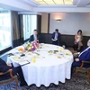 Thủ tướng Chính phủ Phạm Minh Chính ăn sáng, làm việc với Thủ tướng Cộng hòa Dân chủ Nhân dân Lào Sonexay Siphandone và Thủ tướng Vương quốc Campuchia Samdech Thipadei Hun Manet. (Ảnh: Dương Giang/TTXVN)