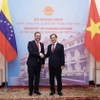 Bộ trưởng Ngoại giao Bùi Thanh Sơn với Bộ trưởng Ngoại giao Cộng hòa Bolivar Venezuela Yvan Gil Pinto. (Ảnh: Lâm Khánh/TTXVN)