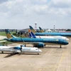 Đội máy bay của Vietnam Airlines tại sân bay. (Ảnh: PV/Vietnam+)