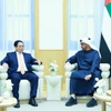 Thủ tướng Phạm Minh Chính hội đàm với Tổng thống Các Tiểu Vương quốc Arab Thống nhất (UAE) Mohamed bin Zayed Al Nahyan. (Ảnh: Dương Giang/TTXVN)