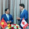 Thủ tướng Phạm Minh Chính gặp Thủ tướng Canada Justin Trudeau. (Ảnh: Dương Giang/TTXVN)