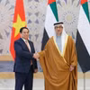Phó Tổng thống UAE Sheikh Mansour Bin Zayed Al Nahyan chủ trì Lễ đón Thủ tướng Phạm Minh Chính thăm chính thức Các Tiểu Vương quốc Arab Thống nhất (UAE). (Ảnh: Dương Giang/TTXVN)