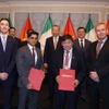 Lễ trao Thỏa thuận khung giữa Hãng hàng không Việt Nam Vietjet và Castlelake Aviation của Ireland. (Ảnh: Trí Dũng/TTXVN)