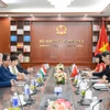 Lãnh đạo Bộ Giáo dục và Đào tạo Việt Nam làm việc với đại diện Hungary. (Ảnh: PV/Vietnam+)