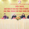 Bí thư Trung ương Đảng, Chủ tịch Ủy ban Trung ương Mặt trận Tổ quốc Việt Nam Đỗ Văn Chiến cùng các đồng chí trong Ban Thường trực Ủy ban Trung ương Mặt trận Tổ quốc Việt Nam chủ trì Hội nghị. (Ảnh: mattran.org)