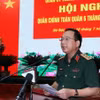 Thượng tướng Trịnh Văn Quyết phát động đợt thi đua cao điểm 'Tự hào truyền thống-Viết tiếp chiến công-Xứng danh bộ đội Cụ Hồ.' (Ảnh: Trọng Đức/TTXVN)