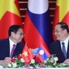 Thủ tướng Phạm Minh Chính hội đàm với Thủ tướng Lào Sonexay Siphandone trong chuyến thăm chính thức Cộng hòa Dân chủ Nhân dân Lào năm 2023. (Ảnh: Dương Giang/TTXVN)