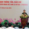 Đại tướng Phan Văn Giang, Ủy viên Bộ Chính trị, Phó Bí thư Quân ủy Trung ương, Bộ trưởng Bộ Quốc phòng phát biểu tại buổi gặp mặt. (Ảnh: Trọng Đức/TTXVN)