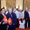 Tổng Bí thư, Chủ tịch nước Tô Lâm, Bí thư thứ nhất Đảng Cộng sản Cuba, Chủ tịch Cuba Miguel Diaz Canel Bermudez và các đại biểu tại buổi gặp gỡ. (Ảnh: Lâm Khánh/TTXVN)