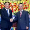 Chủ tịch nước Võ Văn Thưởng tiếp Thủ tướng Lào Sonexay Siphandone. (Ảnh: Thống Nhất/TTXVN)