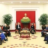 Bà Trương Thị Mai, Ủy viên Bộ Chính trị, Thường trực Ban Bí thư, Trưởng Ban Tổ chức Trung ương, hội kiến Chủ tịch Quốc hội Cộng hòa Phần Lan Jussi Halla-aho. (Ảnh: An Đăng/TTXVN)