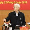Tổng Bí thư Nguyễn Phú Trọng, Trưởng Ban Chỉ đạo Trung ương về phòng, chống tham nhũng chủ trì Phiên họp thứ 13 Ban Chỉ đạo Trung ương về phòng, chống tham nhũng (Hà Nội, 22/1/2018). (Ảnh: Phương Hoa/TTXVN)