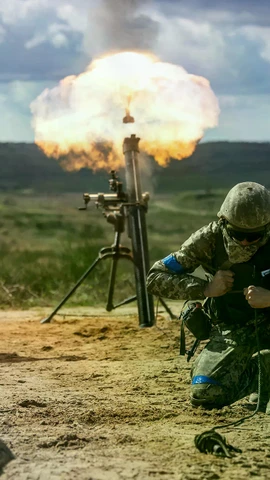 Binh sỹ Ukraine khai hỏa một khẩu súng cối trong một cuộc tập trận. (Nguồn: AFP)