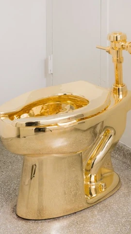 Chiếc bồn cầu bằng vàng 18 carat của Maurizio Cattelan.