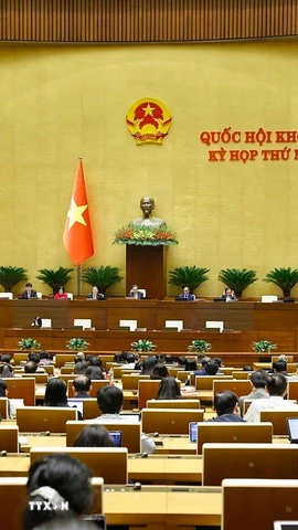 Quốc hội biểu quyết thông qua Nghị quyết phê duyệt chủ trương đầu tư Chương trình mục tiêu quốc gia về nông thôn mới, giảm nghèo bền vững và phát triển kinh tế-xã hội vùng đồng bào dân tộc thiểu số và miền núi giai đoạn 2026-2035. (Ảnh: Doãn Tấn/TTXVN)