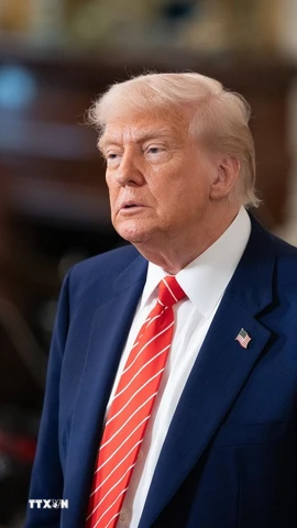 Tổng thống Mỹ Donald Trump phát biểu tại Nhà Trắng, Washington, D.C. (Ảnh: THX/TTXVN)