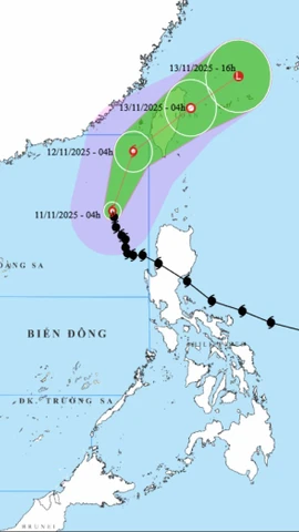 Hướng đi của bão số 14. (Nguồn: Trung tâm Khí tượng Thủy văn Quốc gia)