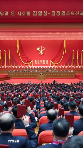 Toàn cảnh lễ khai mạc Đại hội Đảng Lao động Triều Tiên lần thứ IX tại Bình Nhưỡng. (Ảnh: KCNA/TTXVN)