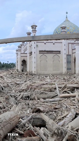Lũ lụt và lở đất do mưa lớn tại Aceh, Indonesia ngày 10/12/2025. (Ảnh: THX/TTXVN)