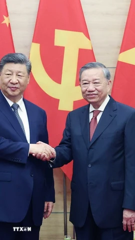Tổng Bí thư Tô Lâm và Tổng Bí thư, Chủ tịch nước Trung Quốc Tập Cận Bình. (Ảnh: Thống Nhất/TTXVN)