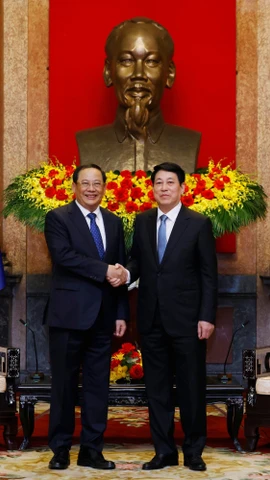 Chủ tịch nước Lương Cường tiếp Thủ tướng Lào Sonexay Siphandone. (Ảnh: Lâm Khánh/TTXVN)