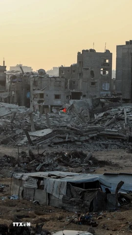 Cảnh đổ nát do xung đột tại Dải Gaza. (Ảnh: THX/TTXVN)