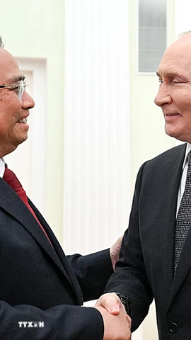 Thủ tướng Phạm Minh Chính hội kiến Tổng thống Nga Vladimir Putin. (Ảnh: Dương Giang/TTXVN)