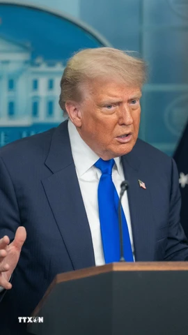 Tổng thống Mỹ Donald Trump phát biểu tại Nhà Trắng, Washington, D.C. (Ảnh: THX/TTXVN)