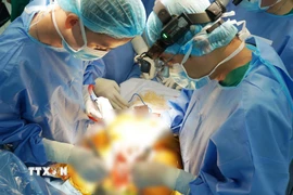 Các bác sĩ Bệnh viện Quân y 175 thực hiện lấy tạng. (Ảnh: TTXVN phát)
