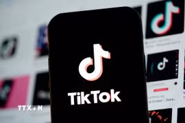 Biểu tượng TikTok trên màn hình điện thoại di động ở Arlington, Virginia, Mỹ. (Ảnh: THX/TTXVN)