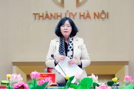 Bí thư Thành ủy Hà Nội Bùi Thị Minh Hoài phát biểu chỉ đạo tại phiên họp. (Nguồn: báo Hà Nội mới)