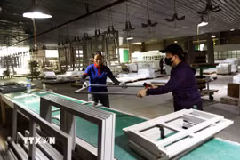 Sản xuất đồ gỗ nội thất xuất khẩu sang thị trường châu Âu. (Ảnh: Vũ Sinh/TTXVN)
