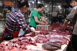 Tiểu thương chuẩn bị nguồn hàng phục vụ mua sắm của người dân. (Ảnh: Vũ Sinh/TTXVN)