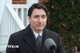 Hình ảnh trích từ video cho thấy Thủ tướng Canada Justin Trudeau trong cuộc họp báo công bố từ chức Chủ tịch đảng Tự do cầm quyền, tại Ottawa, ngày 6/1/2025. (Ảnh: THX/TTXVN)